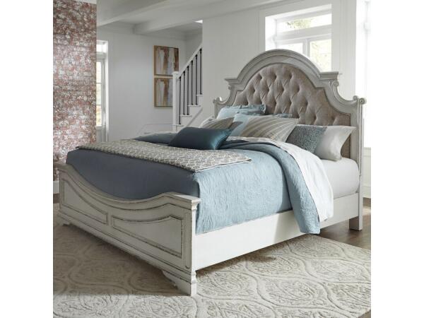 Magnolia Manor King Upholstered Bed Beds Antique White & Weathered Bark