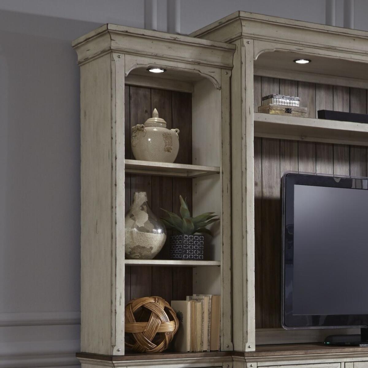 Morgan Creek Left Pier Top Entertainment Stands Antique White w/ Wirebrushed Tobacco Accents 2 Morgan Creek Left Pier Top Entertainment Stands Antique White w/ Wirebrushed Tobacco Accents 2