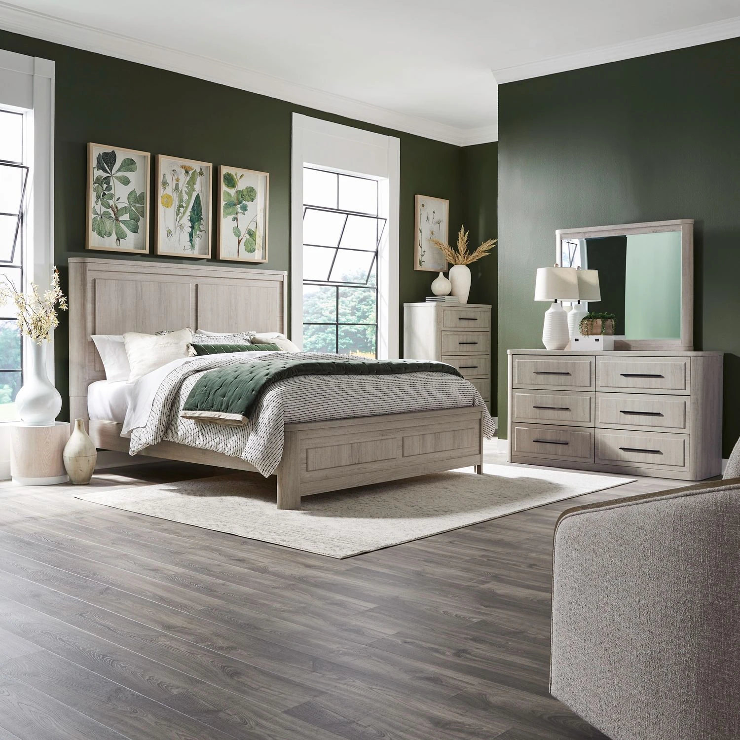 27f25541432d7d3bcc93cfe5cea1e472 Modern Play King Panel Bed, Dresser & Mirror, Chest - Image 1