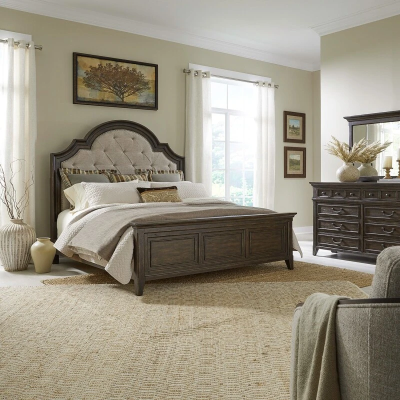 2a0fa611ca4be60c2eac96717f0f357d Paradise Valley King Uph Bed, Dresser & Mirror - Image 1