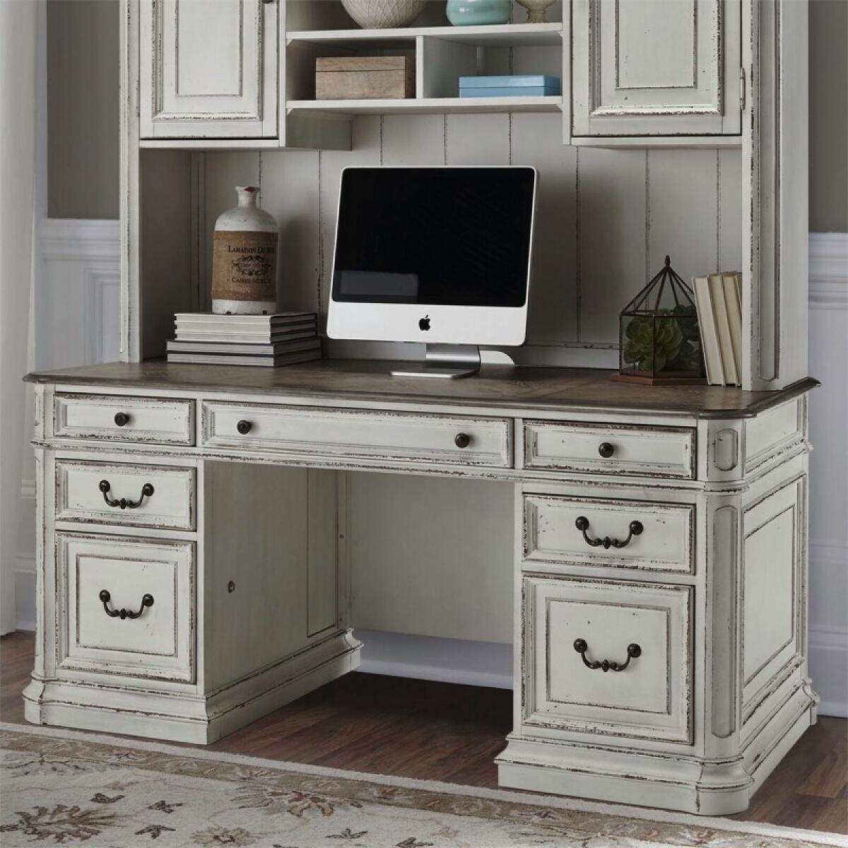 Magnolia Manor Jr Executive Credenza Base Office Storage Antique White & Weathered Bark 2 Magnolia Manor Jr Executive Credenza Base Office Storage Antique White & Weathered Bark 2