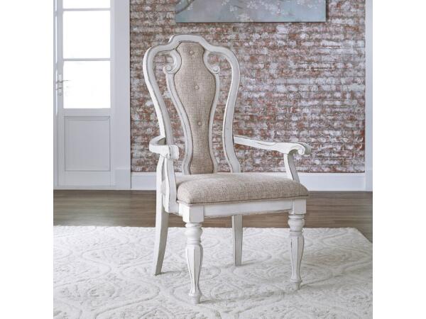 Magnolia Manor Splat Back Uph Arm Chair (RTA) Chairs & Benches Antique White & Weathered Bark
