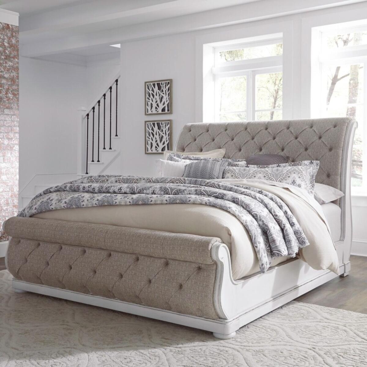 Magnolia Manor Queen Uph Sleigh Bed Beds Antique White & Weathered Bark 2 Magnolia Manor Queen Uph Sleigh Bed Beds Antique White & Weathered Bark 2