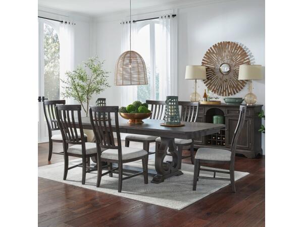 Grant Park 7 Piece Trestle Table Set Dining Sets Brown