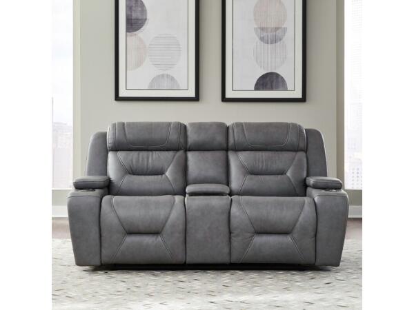 Chapman Loveseat w/ Console P2 & ZG Loveseats Aline Blue Gray Leather
