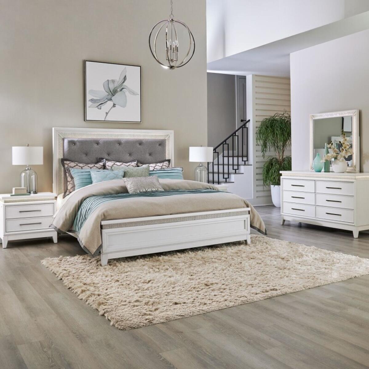 313d5288044390d960130e0d6ad79f4b Reflections King Uph Bed, Dresser & Mirror, Night Stand - Image 1