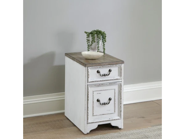 Magnolia Manor Mobile File Office Storage Antique White & Weathered Bark