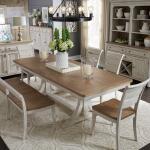 Farmhouse Reimagined Trestle Table Dining Tables Antique White w/ Chestnut Tops 18