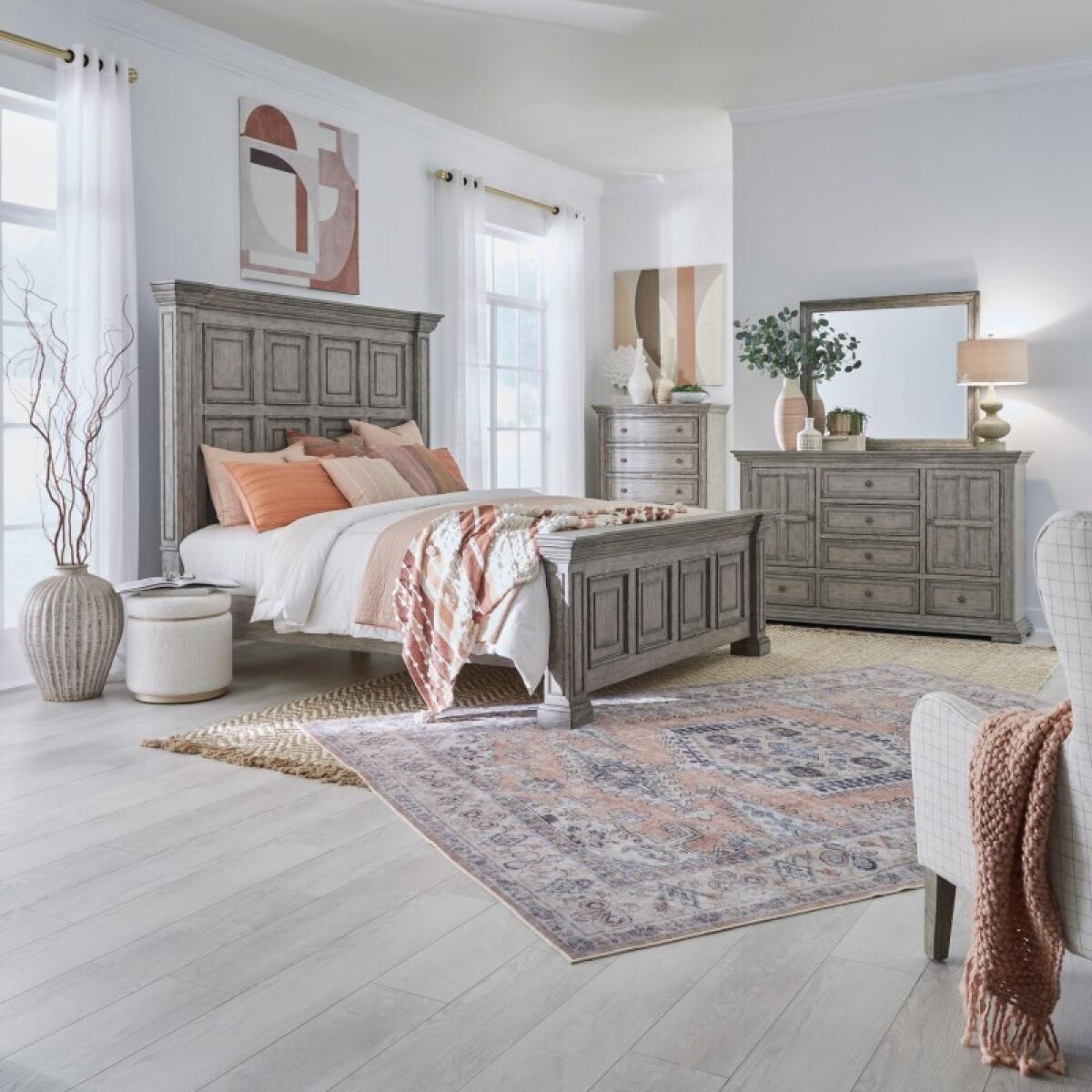 3522559e1362c3dfa8206be16c0a4362 Big Valley King California Panel Bed, Dresser & Mirror, Chest - Image 1