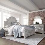 Magnolia Manor King California Panel Bed, Dresser & Mirror Bedroom Sets Antique White & Weathered Bark 7