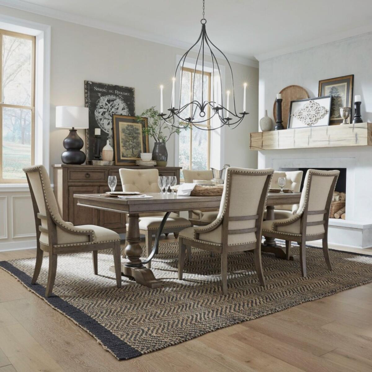 37705b964ccbe4c2a31d4b89e5926178 Americana Farmhouse 7 Piece Trestle Table Set - Image 1