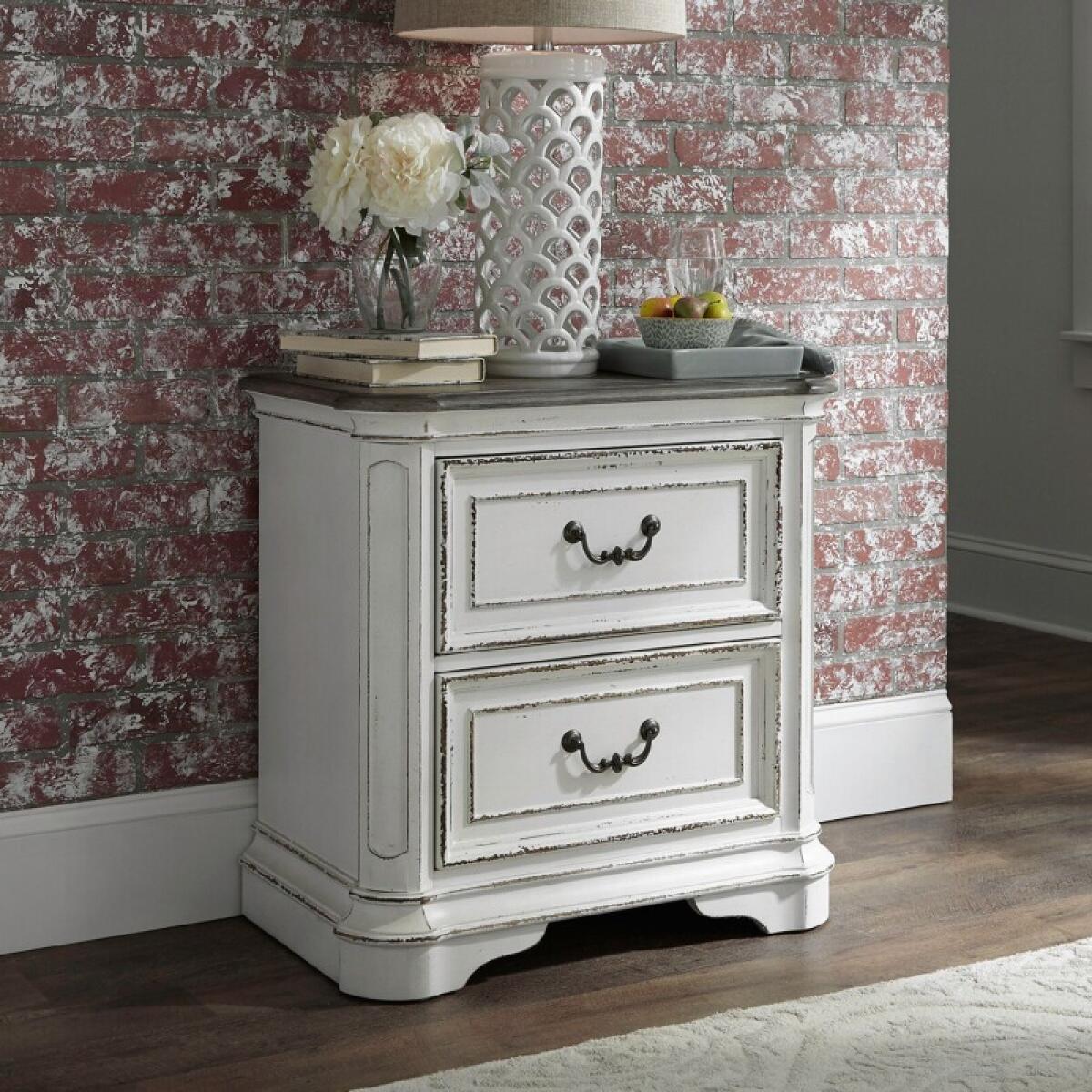 Magnolia Manor 2 Drawer Night Stand Nightstands Antique White & Weathered Bark 2 Magnolia Manor 2 Drawer Night Stand Nightstands Antique White & Weathered Bark 2
