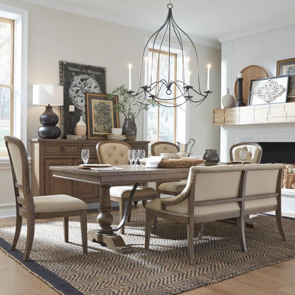 3c968b41ae7ce49e774f7d6f0237bda4 Americana Farmhouse Optional 6 Piece Trestle Table Set - Image 1