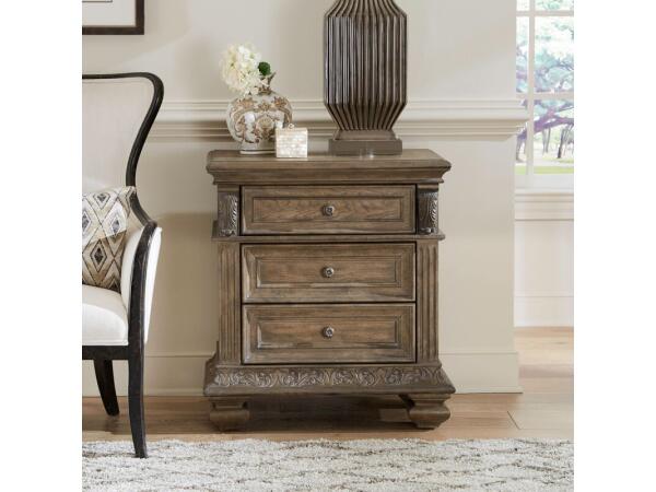 Carlisle Court 3 Drawer Night Stand with Charging Station Nightstands Brown