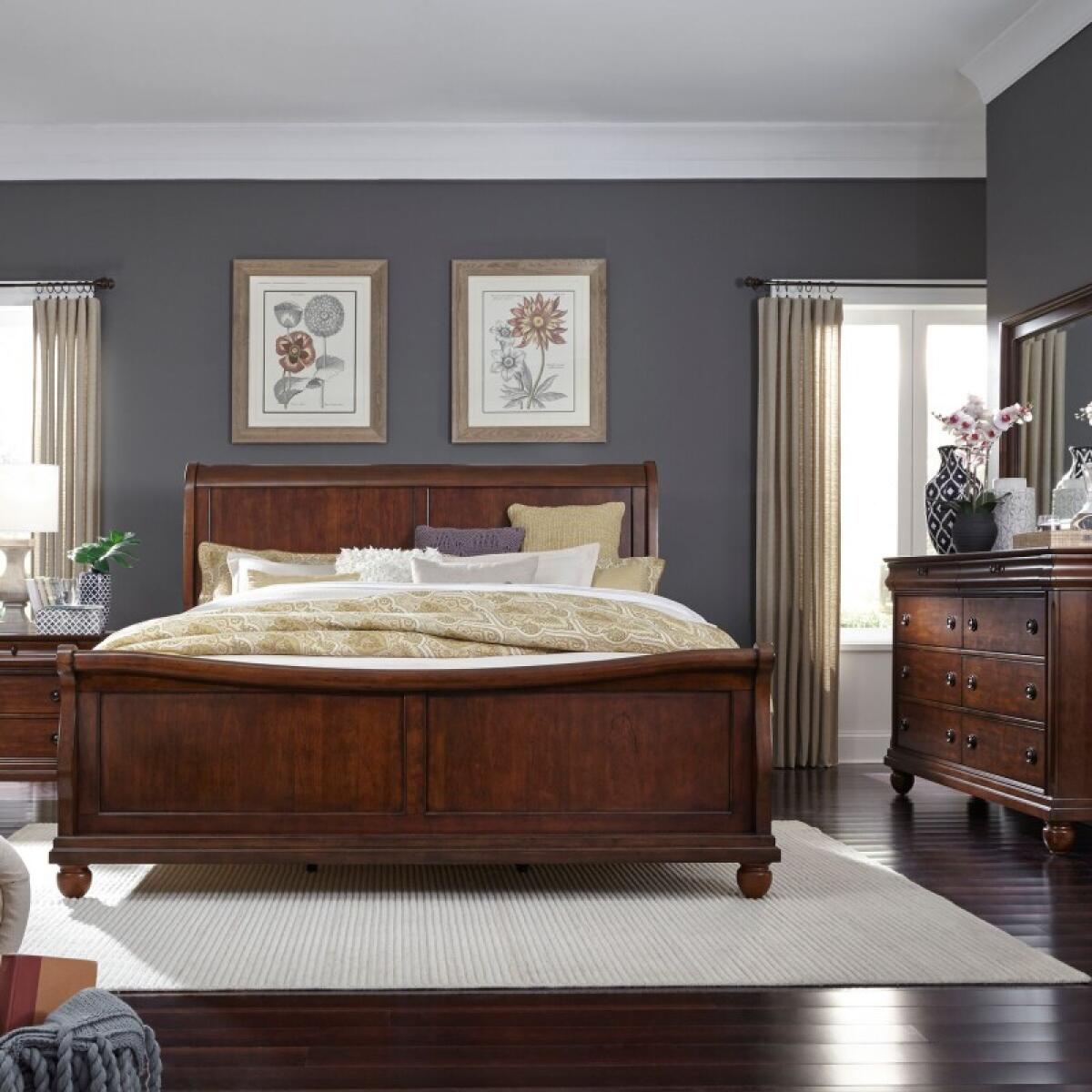 3e3fcd7bad1136c6fff87767095bff2e Rustic Traditions King California Sleigh Bed, Dresser & Mirror, Night Stand - Image 1