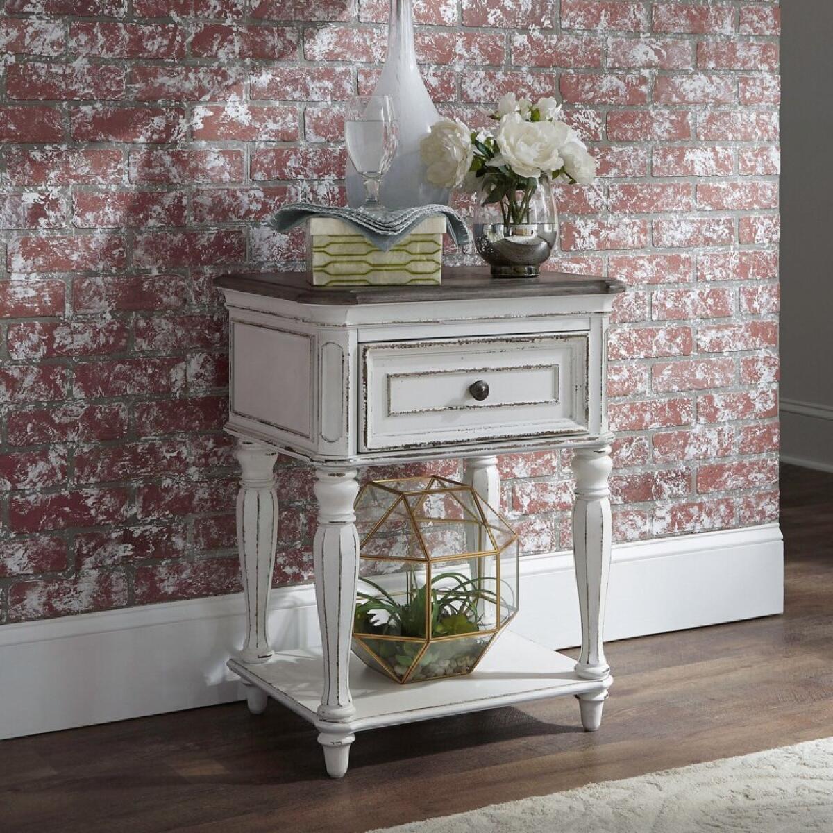 Magnolia Manor Leg Night Stand Nightstands Antique White & Weathered Bark 2 Magnolia Manor Leg Night Stand Nightstands Antique White & Weathered Bark 2
