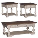 Morgan Creek 3 Piece Set (1-Cocktail 2-End Tables) Table Sets Antique White w/ Wirebrushed Tobacco Accents 9
