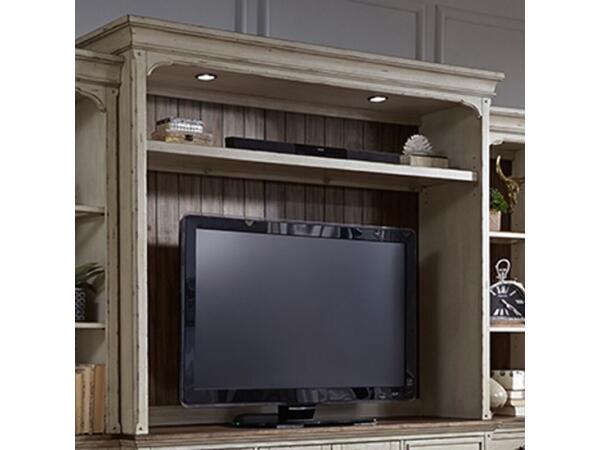 Morgan Creek Entertainment Hutch Entertainment Stands Antique White w/ Wirebrushed Tobacco Accents