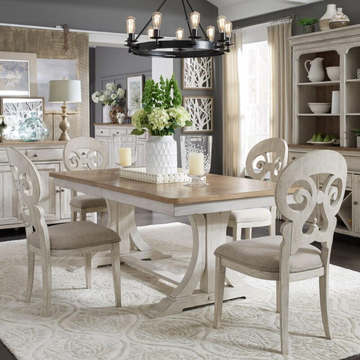 46c36bfbbd52a744d854130e10e828aa Farmhouse Reimagined 5 Piece Trestle Table Set - Image 1