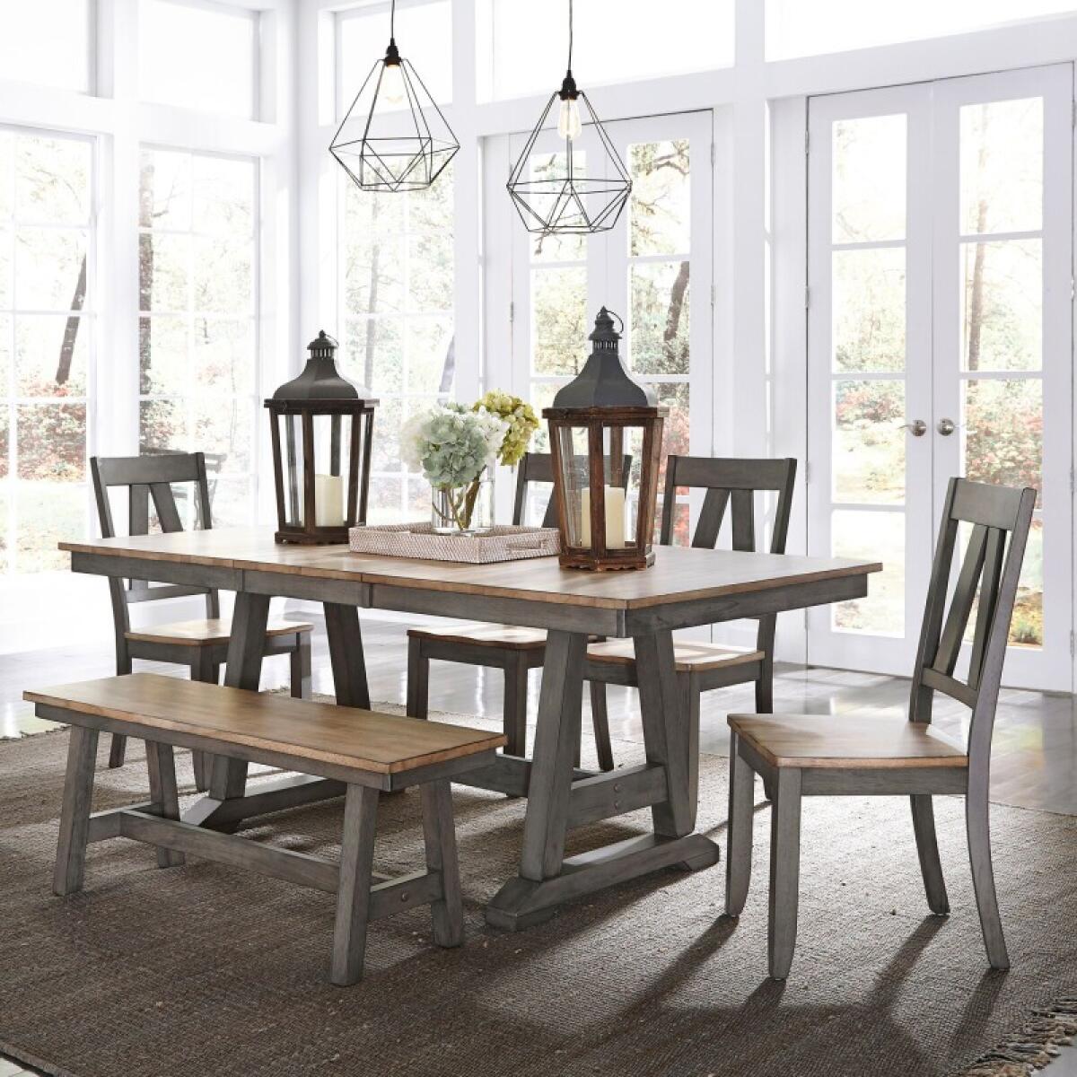 Lindsey Farm 6 Piece Trestle Table Set Dining Sets Brown 2 Lindsey Farm 6 Piece Trestle Table Set Dining Sets Brown 2