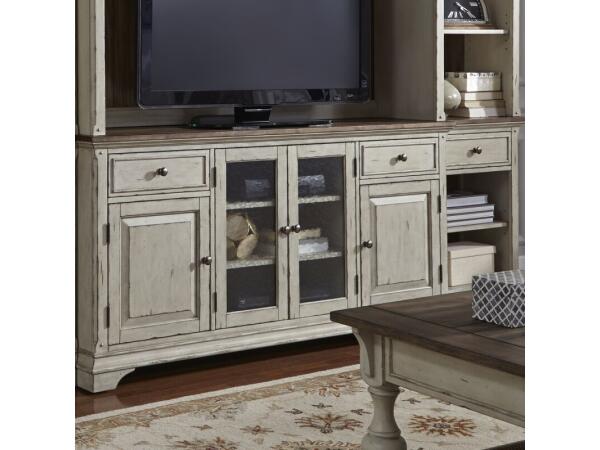 Morgan Creek Entertainment TV Stand Entertainment Stands Antique White w/ Wirebrushed Tobacco Accents 2