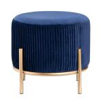 Marley Round Navy Blue Velvet Foot Stool Ottoman - Image 3