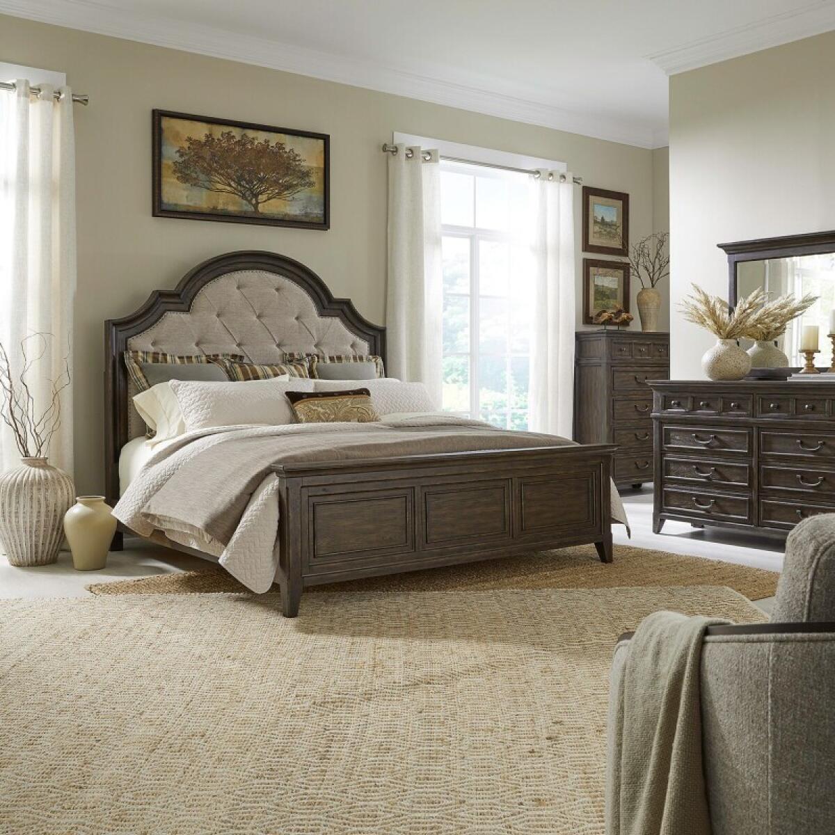 4d439dcff0afd4050b8db96e6b5a1bd9 Paradise Valley King California Uph Bed, Dresser & Mirror, Chest - Image 1
