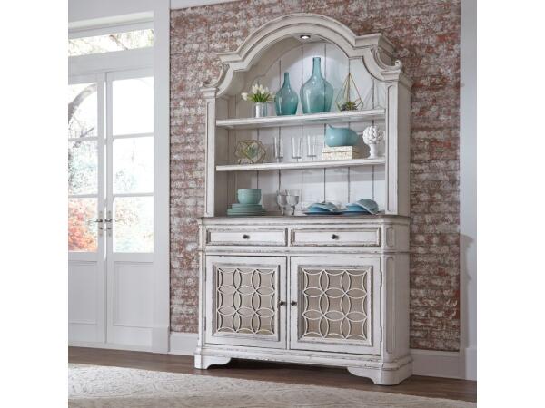 Magnolia Manor Hutch & Buffet Dining Storage Antique White & Weathered Bark