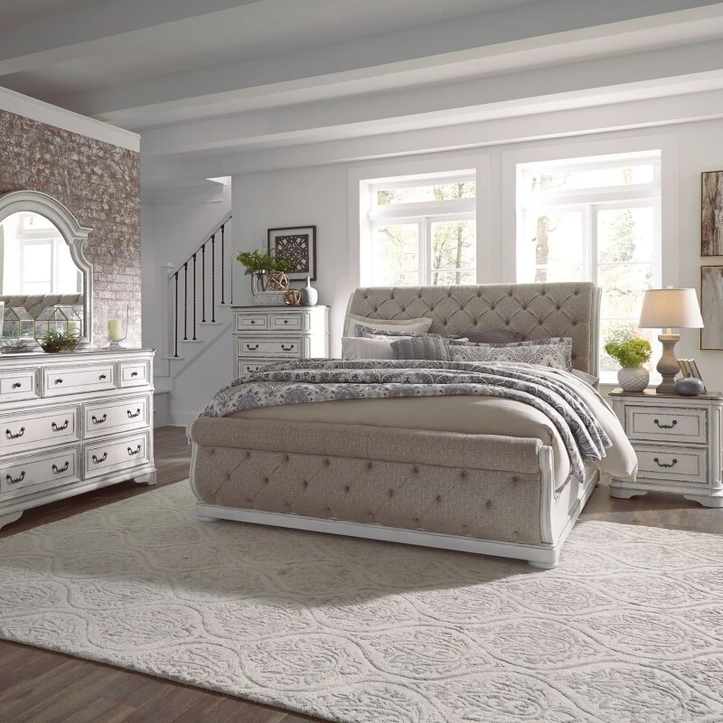 4f320200c3b37163f3de47357d3a81b2 Magnolia Manor King Uph Sleigh Bed, Dresser & Mirror, Chest, Night Stand - Image 1