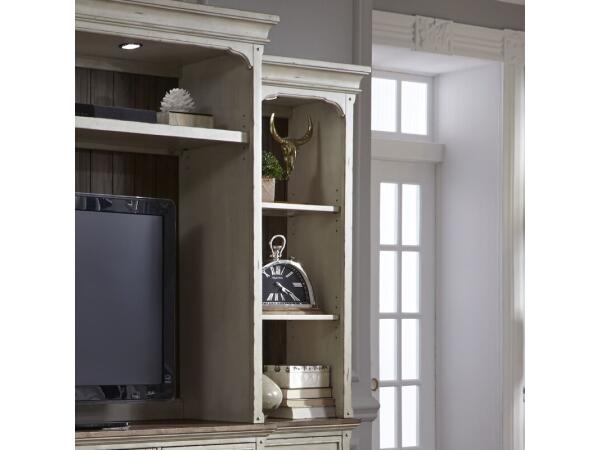 Morgan Creek Right Pier Top Entertainment Stands Antique White w/ Wirebrushed Tobacco Accents