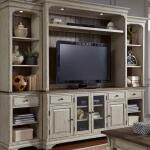 Morgan Creek Entertainment Center with Piers Entertainment Stands Antique White w/ Wirebrushed Tobacco Accents 19