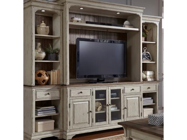 Morgan Creek Entertainment Center Entertainment Stands Antique White w/ Wirebrushed Tobacco Accents