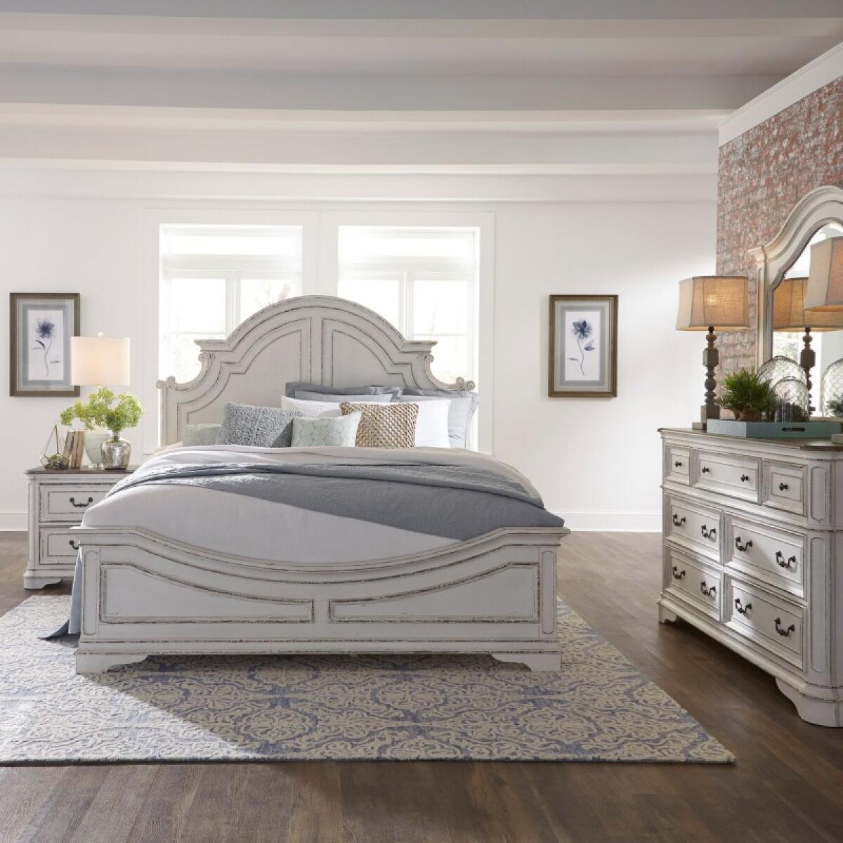 Magnolia Manor King Panel Bed, Dresser & Mirror, Night Stand Bedroom Sets Antique White & Weathered Bark 2 Magnolia Manor King Panel Bed, Dresser & Mirror, Night Stand Bedroom Sets Antique White & Weathered Bark 2
