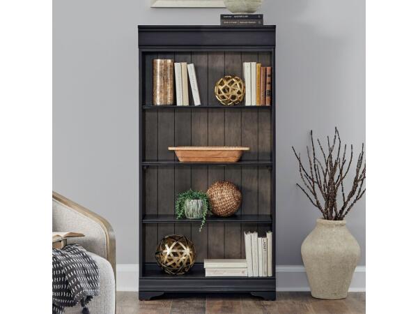 Meritage 60 Inch Bookcase (RTA) Bookcases Aged Charcoal w/ Rub Thru & Caramel