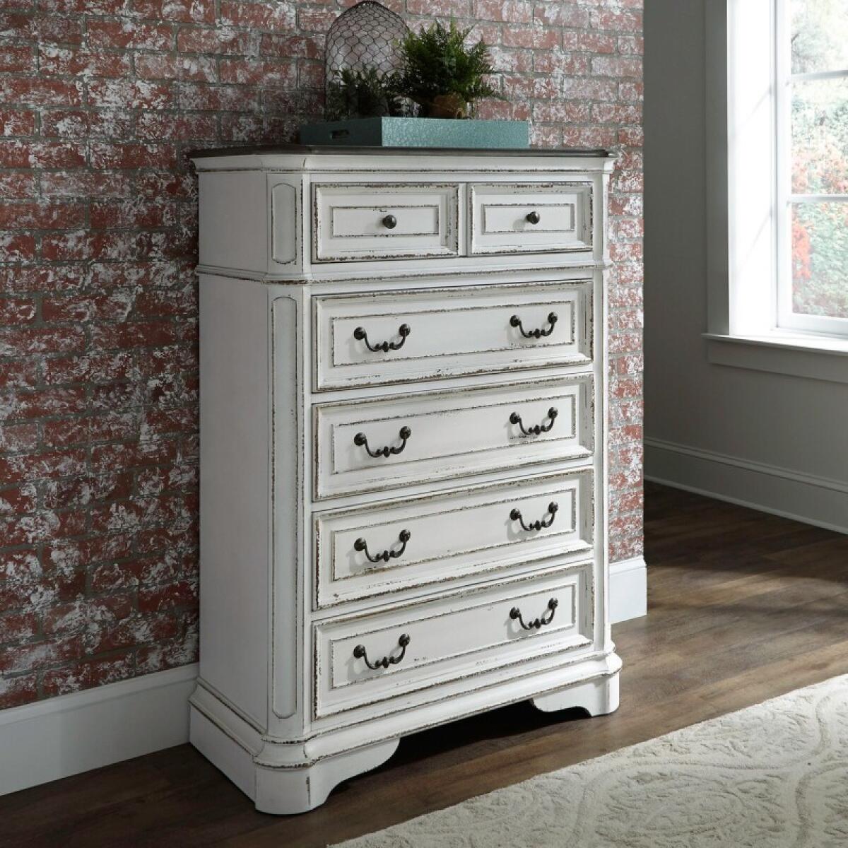 Magnolia Manor 5 Drawer Chest Chests Antique White & Weathered Bark 2 Magnolia Manor 5 Drawer Chest Chests Antique White & Weathered Bark 2