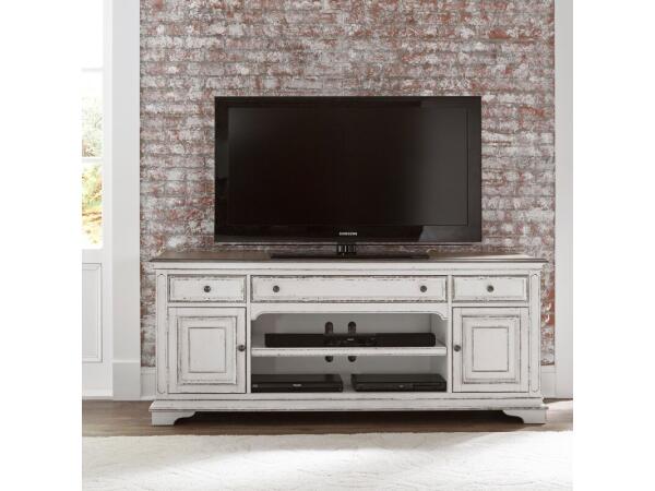 Magnolia Manor Entertainment TV Stand Entertainment Stands Antique White & Weathered Bark