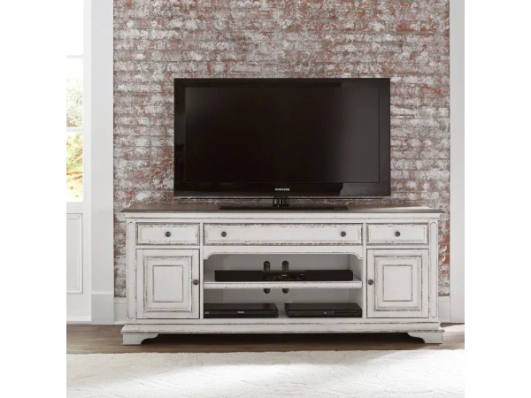 Magnolia Manor Entertainment TV Stand Entertainment Stands Antique White & Weathered Bark