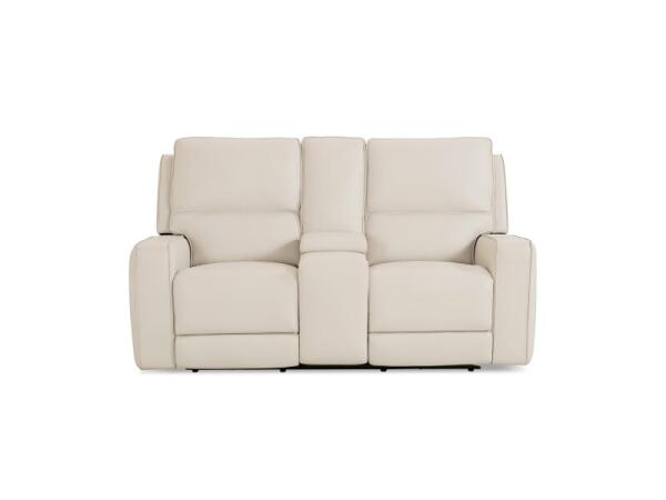 Raymond Leather Power Reclining Loveseat with Center Console Sofas Bassett Furniture