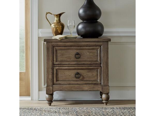 Americana Farmhouse 2 Drawer Night Stand w/ Charging Station Nightstands Brown