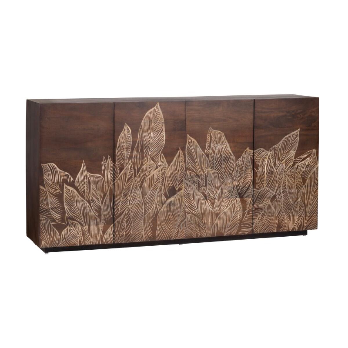 Banana Leaf Four-Door Sideboard Dining Storage Brown 2 Banana Leaf Four-Door Sideboard Dining Storage Brown 2