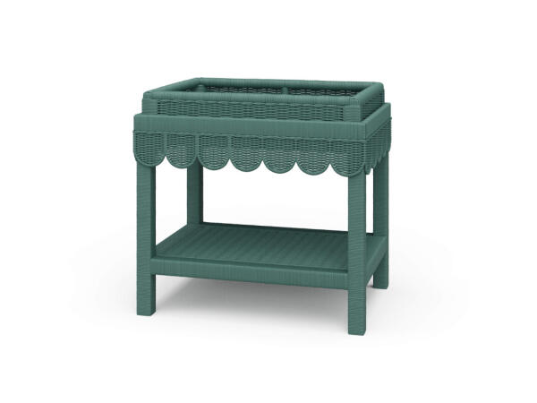 Scallop Rattan Side Table W/ Tray Chairside Tables Bramble