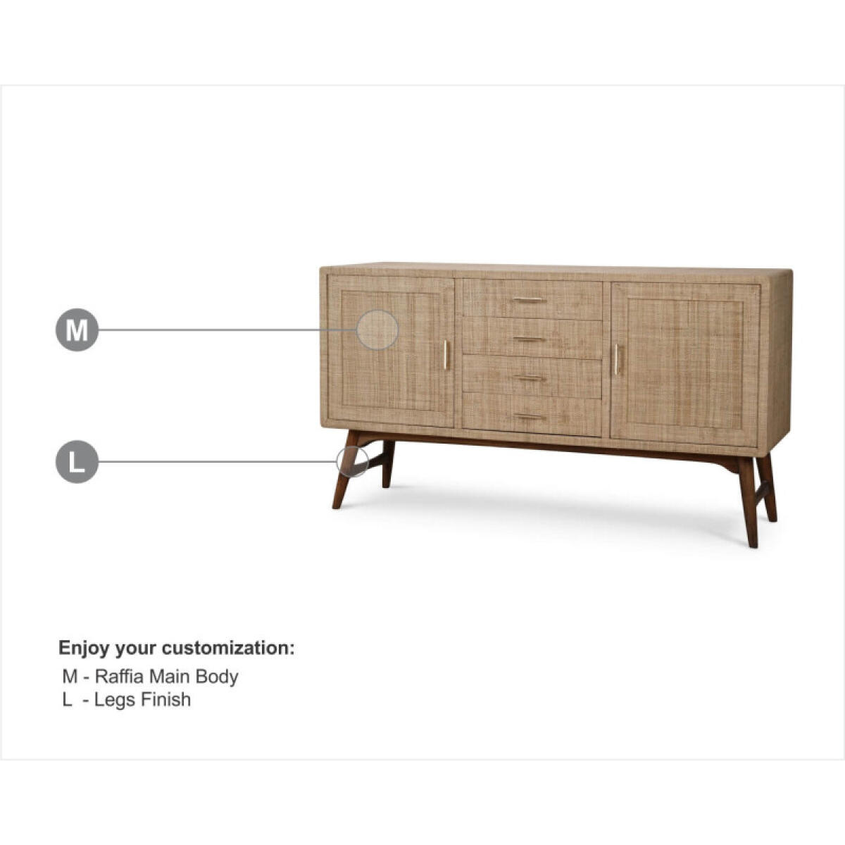 55bb485c750bdf79f6b8c24871cd2406 Pierre Mid Century Buffet/media W/ Raffia - Image 1