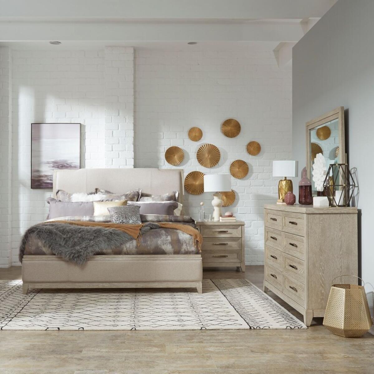 57c883d3bbb23f844fbdc12683da0c1e Belmar Queen Uph Bed, Dresser & Mirror, Night Stand - Image 1
