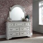Magnolia Manor Queen Uph Sleigh Bed, Dresser & Mirror, Chest Bedroom Sets Antique White & Weathered Bark 10