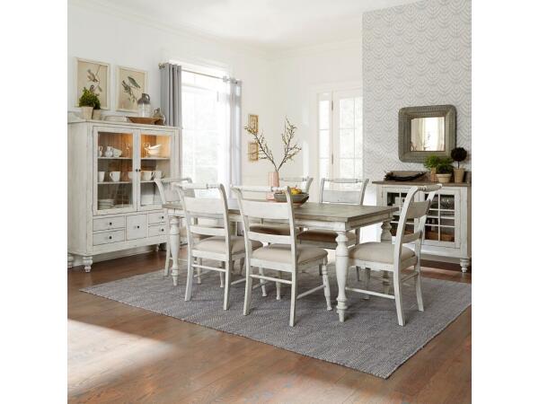 Whitney 7 Piece Rectangular Table Set Dining Sets Antique Linen w/ Weathered Gray