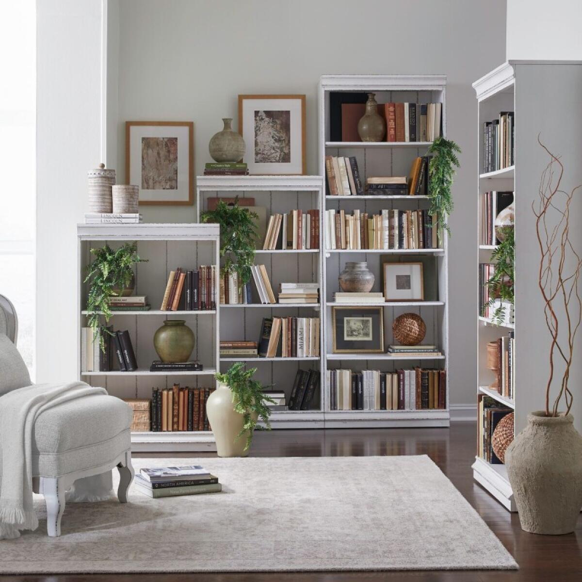 Magnolia Manor Stepped Bookcase Wall Bookcases Antique White & Weathered Bark 2 Magnolia Manor Stepped Bookcase Wall Bookcases Antique White & Weathered Bark 2
