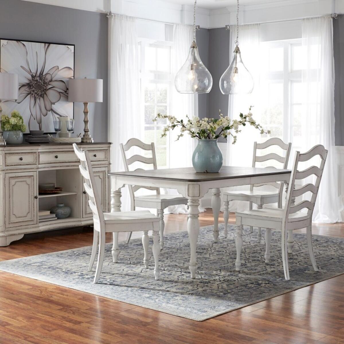 Magnolia Manor 5 Piece Leg Table Set Dining Sets Antique White & Weathered Bark 2 Magnolia Manor 5 Piece Leg Table Set Dining Sets Antique White & Weathered Bark 2