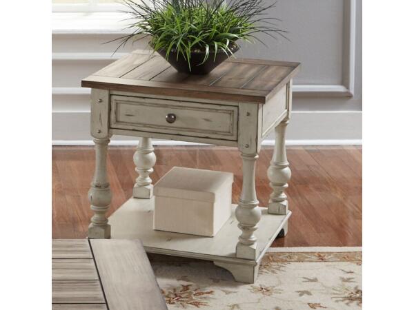 Morgan Creek End Table End tables Antique White w/ Wirebrushed Tobacco Accents