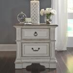 Abbey Park 2 Drawer Night Stand w/ Charging Station Nightstands Antique White & Weathered Brown 14
