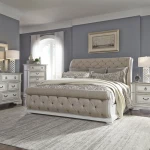 Abbey Park King Uph Sleigh Bed, Dresser & Mirror, Chest, Night Stand